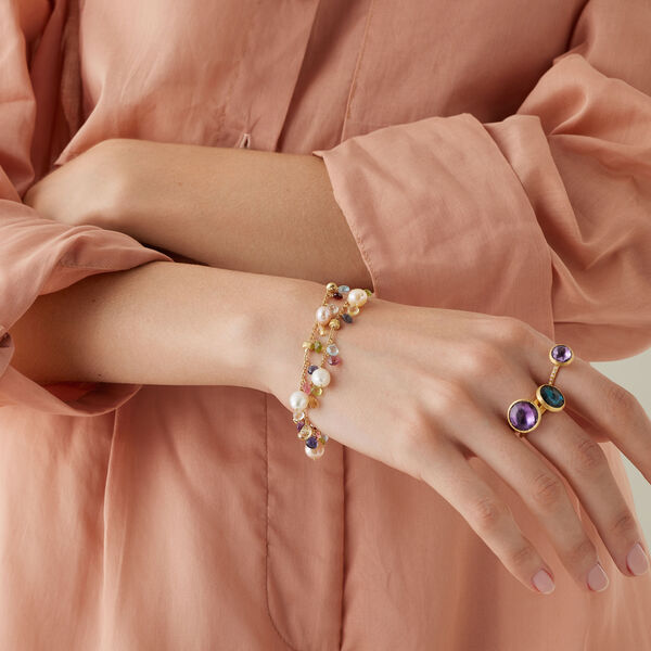 Paradise Yellow Gold, Semi-Precious Gemstone and Pearl Bracelet